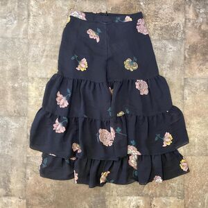 loft floral tiered navy blue peasant zip up tiered skirt size 4